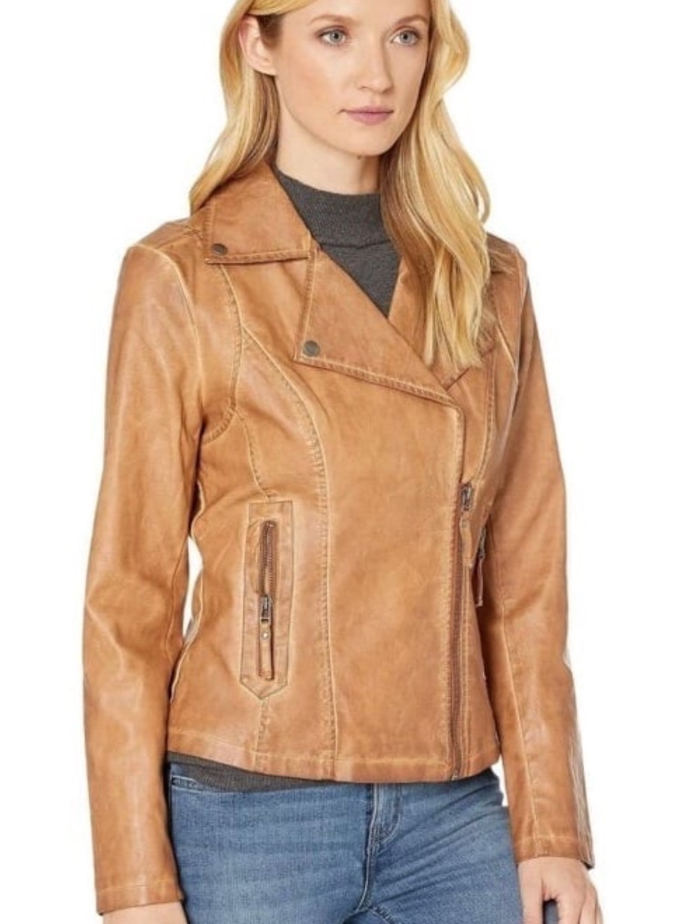 NWT Max Studio Tan Faux Leather Moto Jacket Size Large